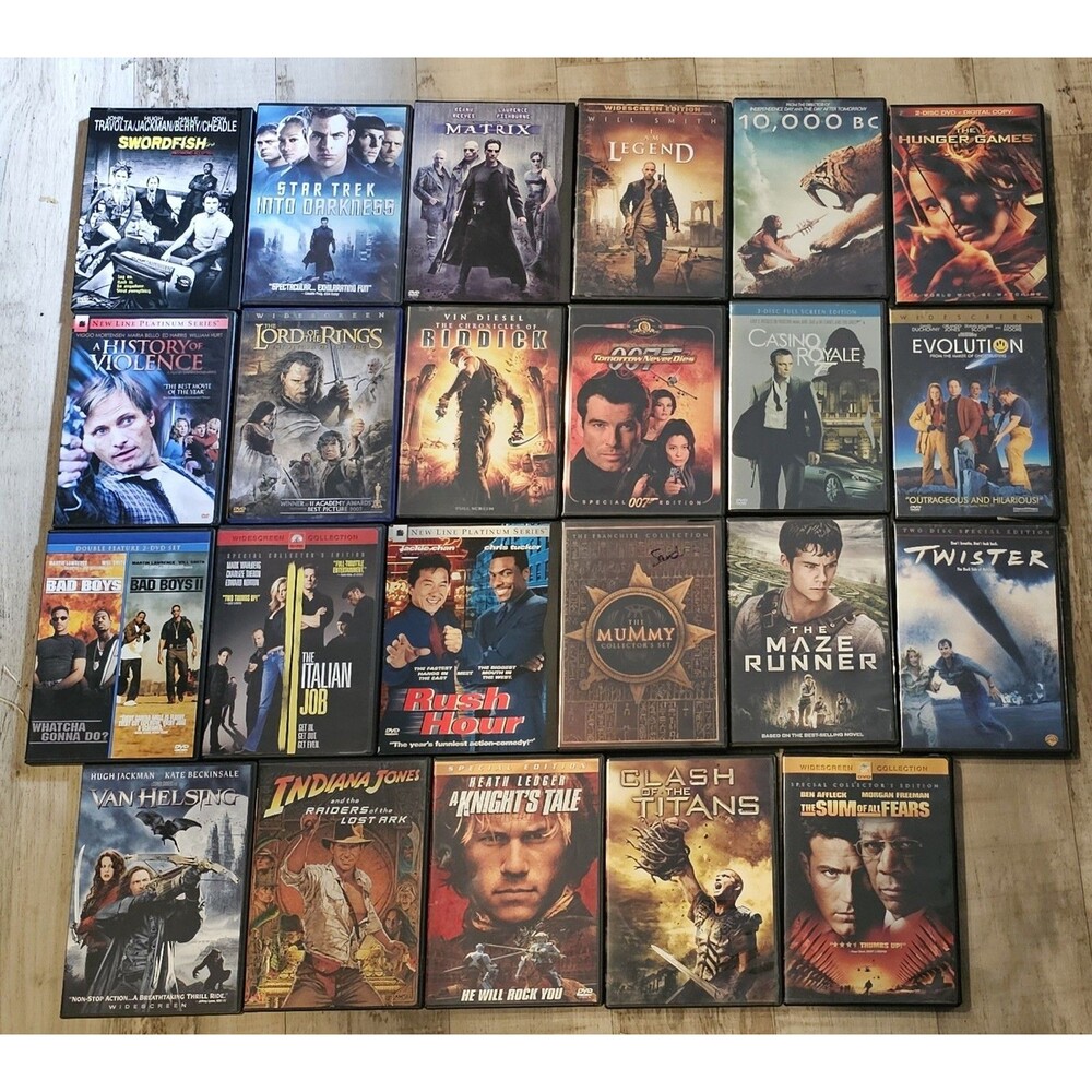 Lot of 25 Action Adventure DVD Movies Matrix LOTR Indiana Jones Mummy Trilogy